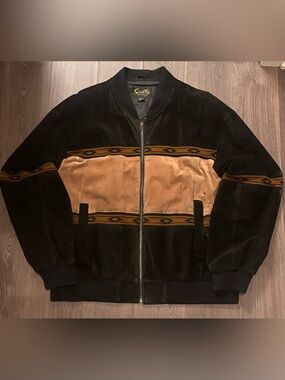 Vintage 90s Scully Jacket Black Tan Leather Suede Southwest Bomber